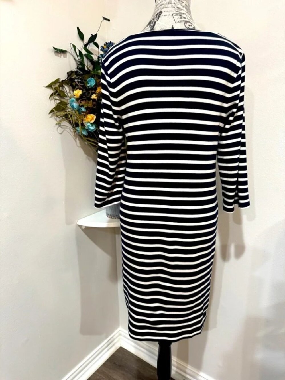 Talbots Petite Embroidered Nautical Stripe Cotton Dress MP | Coastal Chic Resort - Picture 7 of 9